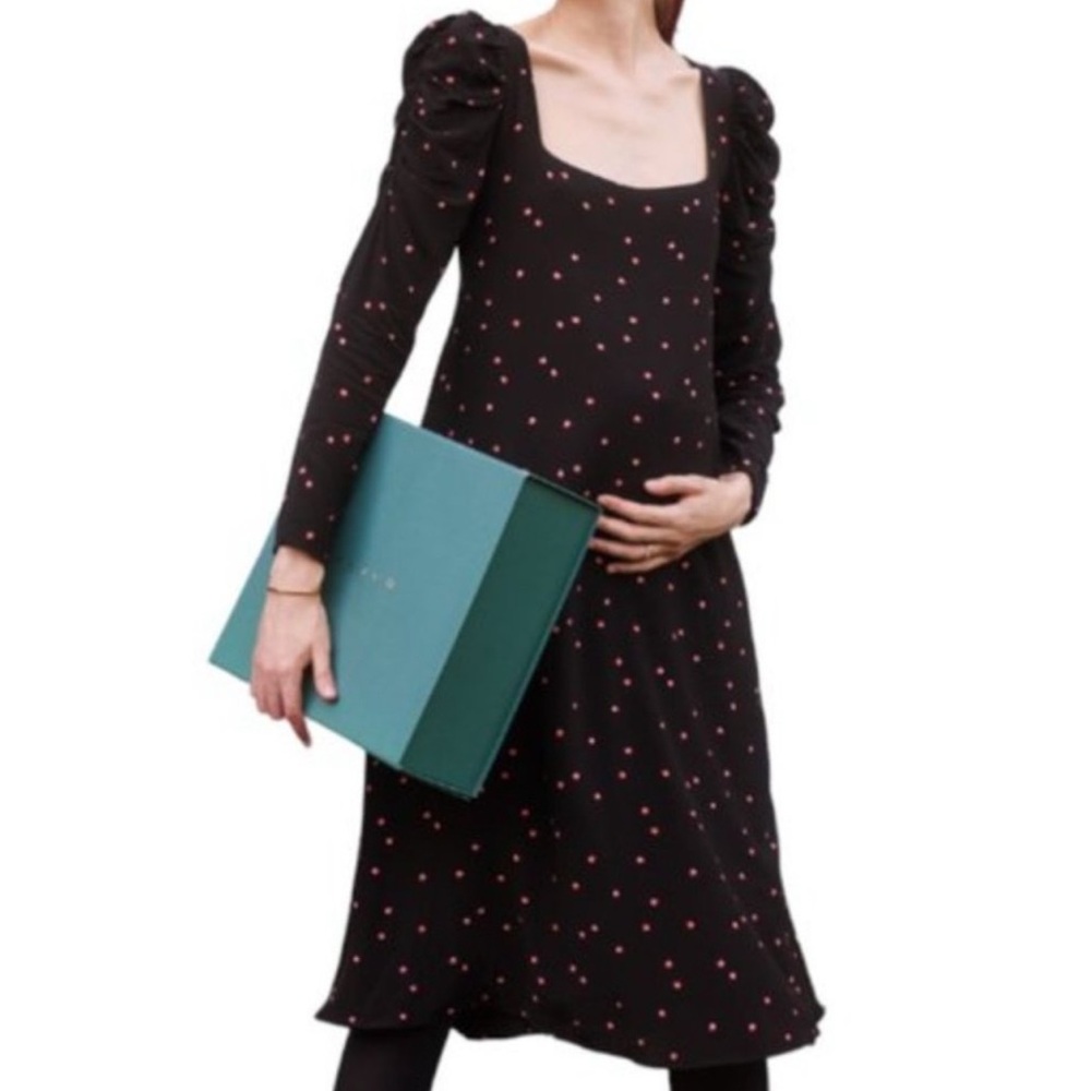Hatch Dress The Stevie Black and Red Floral Maternity Long Sleeves Ruched Puff 0